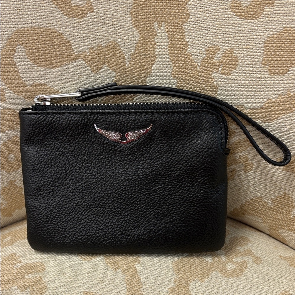 Zadig & Voltaire Noir Mini Uma Wings Leather Wristlet - Picture 2 of 9